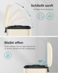 SONGMICS 30L Rozsdamentes Pedálos Szemetes Soft Close Fehér - Cloudy white 3