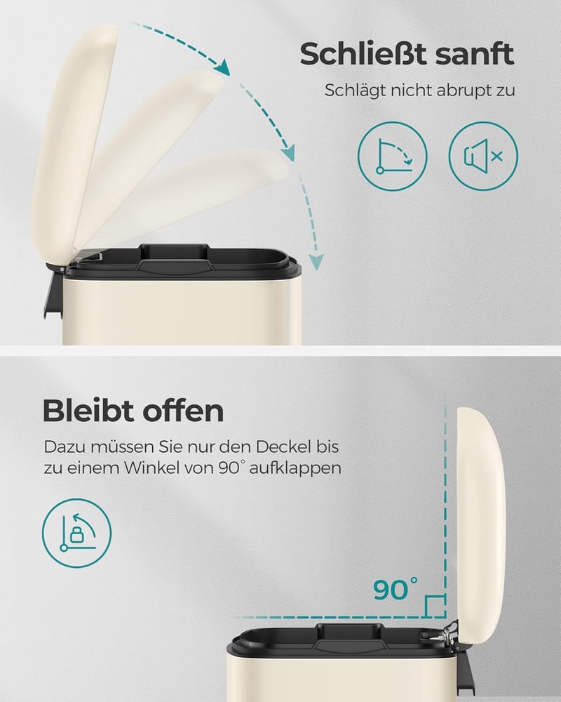 SONGMICS 30L Rozsdamentes Pedálos Szemetes Soft Close Fehér - Cloudy white