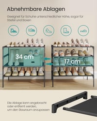SONGMICS 4 szintes cipőtartó fém kerettel, fekete, 70 cm magas, szűkös helyekre 5