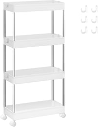 SONGMICS 4 szintes konyhai gurulós polc fehér színben, fürdőszobai tálaló kiegészítő, kerekekkel, 40 x 12.5 x 86 cm 1