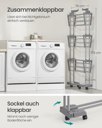 SONGMICS 4 szintes összecsukható ruhaszárító állvány görgőkkel, 63,5 x 125,5 x 173 cm, galambszürke, LLR703G01 6
