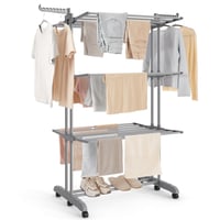 SONGMICS 4 szintes összecsukható ruhaszárító állvány görgőkkel, 63,5 x 125,5 x 173 cm, galambszürke, LLR703G01 1