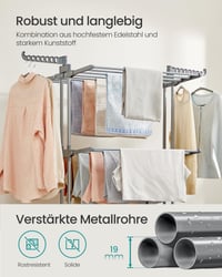 SONGMICS 4 szintes összecsukható ruhaszárító állvány görgőkkel, 63,5 x 125,5 x 173 cm, galambszürke, LLR703G01 4