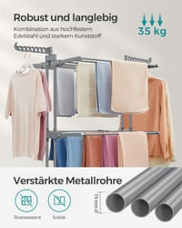 SONGMICS 4-poschodový skladací sušiak na bielizeň s kolieskami, 63,5 x 128 x 173 cm, veľká kapacita, na vnútorné aj vonkajšie použitie, sivý 4
