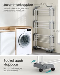 SONGMICS 4-poschodový skladací sušiak na bielizeň s kolieskami a výklopnými krídlami 6