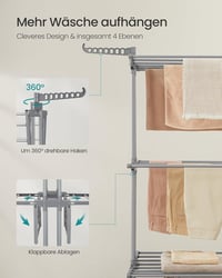 SONGMICS 4 szintes ruhaszárító összecsukható szárnyakkal és kerekekkel 63,5x177,5cm 6