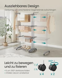 SONGMICS 4 szintes ruhaszárító összecsukható szárnyakkal és kerekekkel 63,5x177,5cm 3