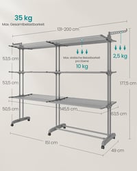 SONGMICS 4 szintes ruhaszárító összecsukható szárnyakkal és kerekekkel 63,5x177,5cm 5