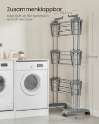 SONGMICS 4 szintes ruhaszárító összecsukható szárnyakkal és kerekekkel 63,5x177,5cm 7