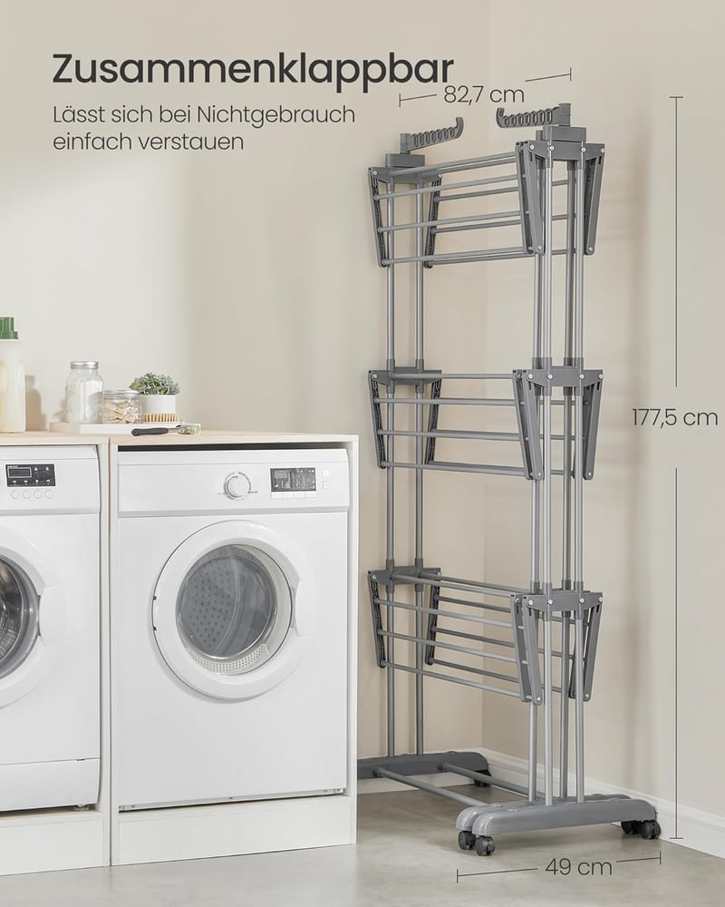 SONGMICS 4 szintes ruhaszárító összecsukható szárnyakkal és kerekekkel 63,5x177,5cm