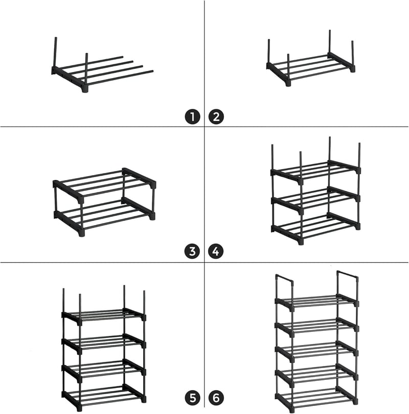 SONGMICS 5 szintes cipőtartó, fém cipőpolc, összecsukható, fekete