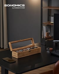 Cutie pentru depozitare ceasuri SONGMICS cu 6 compartimente, aspect nuc, capac din sticlă și perne detașabile 2