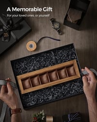 Cutie pentru depozitare ceasuri SONGMICS cu 6 compartimente, aspect nuc, capac din sticlă și perne detașabile 8