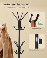 SONGMICS ALAN RCR081BH01 metalni stalak za odjeću visine 175 cm, sa 16 kuka, za odjeću, torbe i šešire, za predsoblje i dnevni boravak, crne boje 4