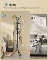 SONGMICS ALAN RCR081BH01 metalni stalak za odjeću visine 175 cm, sa 16 kuka, za odjeću, torbe i šešire, za predsoblje i dnevni boravak, crne boje 3