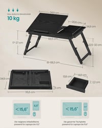 SONGMICS Bambusov stol za laptop od medijapana za krevet, podesiv po visini, 55 x 34,9 cm 6