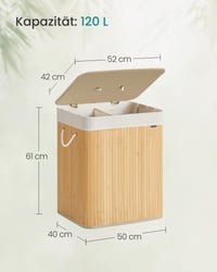 SONGMICS Bambusový skladací kôš na bielizeň s vekom, 120 litrov, úložný box na bielizeň 5