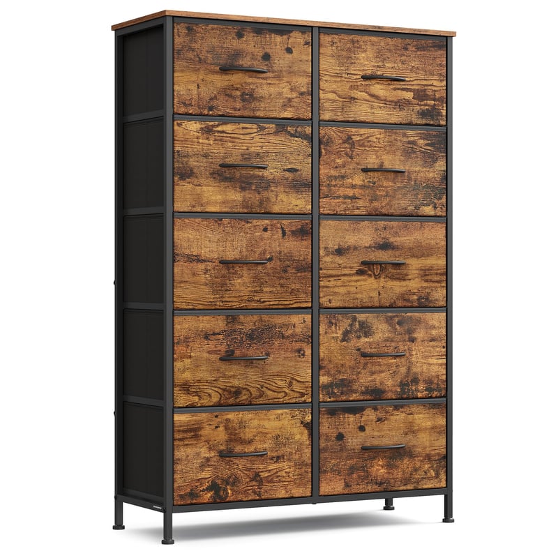 Comodă SONGMICS BELLAH cu 10 sertare, dulap de depozitare pentru dormitor, hol, sufragerie, cadru din oțel, stil modern, maro rustic și negru cerneală LGS125BH04