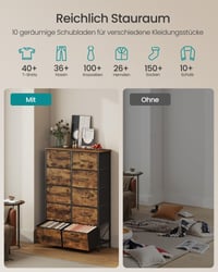 Comodă SONGMICS BELLAH cu 10 sertare, dulap de depozitare pentru dormitor, hol, sufragerie, cadru din oțel, stil modern, maro rustic și negru cerneală LGS125BH04 4