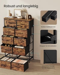 Comodă SONGMICS BELLAH cu 10 sertare, dulap de depozitare pentru dormitor, hol, sufragerie, cadru din oțel, stil modern, maro rustic și negru cerneală LGS125BH04 6