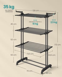 SONGMICS BUNJI LLR701B01 sklopivo sušilo za rublje na četiri kata s kotačima, 63,5 x 128 x 173 cm, crno 5