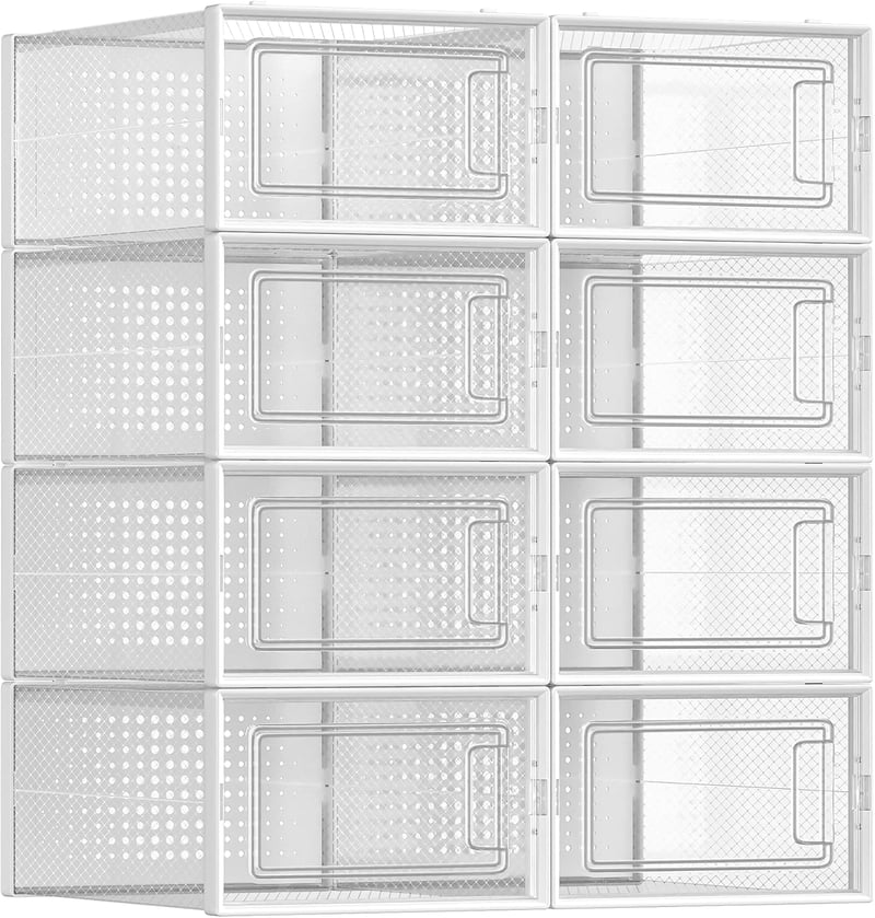 SONGMICS Cipőtartó Dobozok Összecsukható Cipőszervező Műanyag Tároló - 8er Set für Schuhe bis Größe 44, 8, Transparent and White