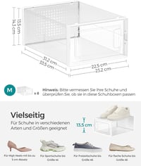 SONGMICS Cipőtartó Dobozok Összecsukható Cipőszervező Műanyag Tároló - 8er Set für Schuhe bis Größe 44, 8, Transparent and White 5