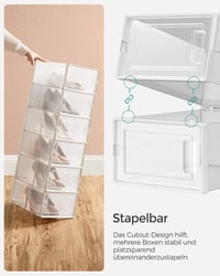 SONGMICS Cipőtartó Dobozok Összecsukható Cipőszervező Műanyag Tároló - 8er Set für Schuhe bis Größe 44, 8, Transparent and White 3