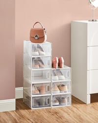 SONGMICS Cipőtartó Dobozok Összecsukható Cipőszervező Műanyag Tároló - 8er Set für Schuhe bis Größe 44, 8, Transparent and White 7