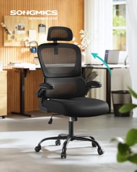 Ergonomická kancelárska stolička SONGMICS, dvojvrstvová sieťovina, priedušná, nastaviteľná opierka hlavy, adaptívna bedrová opierka, pre domácu kanceláriu, čierna 3