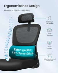 Ergonomická kancelárska stolička SONGMICS, dvojvrstvová sieťovina, priedušná, nastaviteľná opierka hlavy, adaptívna bedrová opierka, pre domácu kanceláriu, čierna 6