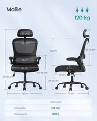 Ergonomická kancelárska stolička SONGMICS, dvojvrstvová sieťovina, priedušná, nastaviteľná opierka hlavy, adaptívna bedrová opierka, pre domácu kanceláriu, čierna 2