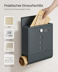 SONGMICS Fali Postaláda Zárható Réz Hengeres Zárral és Forgatható Fedéllel 4