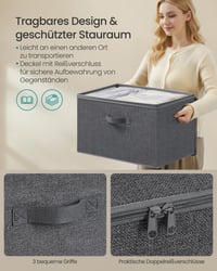 Set de 3 cutii de depozitare cu capac SONGMICS, organizatoare textile pliabile cu mânere, pentru haine, 50x30x30 cm, gri ardezie 4