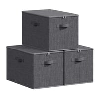 Set de 3 cutii de depozitare cu capac SONGMICS, organizatoare textile pliabile cu mânere, pentru haine, 50x30x30 cm, gri ardezie 1