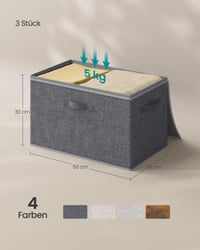 Set de 3 cutii de depozitare cu capac SONGMICS, organizatoare textile pliabile cu mânere, pentru haine, 50x30x30 cm, gri ardezie 6