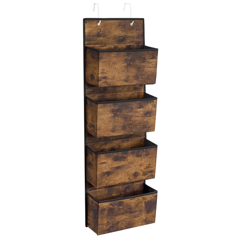 SONGMICS Viseći Organizator za Pohranu s 4 Džepa - Vintage Smeđa Viseća Polica za Vrata, za Spavaću Sobu, Dnevni Boravak, Sklopiva, 12 x 33,5 x 1