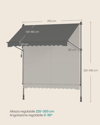 SONGMICS GSA202G02 výsuvná markíza na balkón a terasu, montáž na zábradlie, s ručnou kľukou, nastaviteľná výška, antracitová, 200 x 120 cm 5