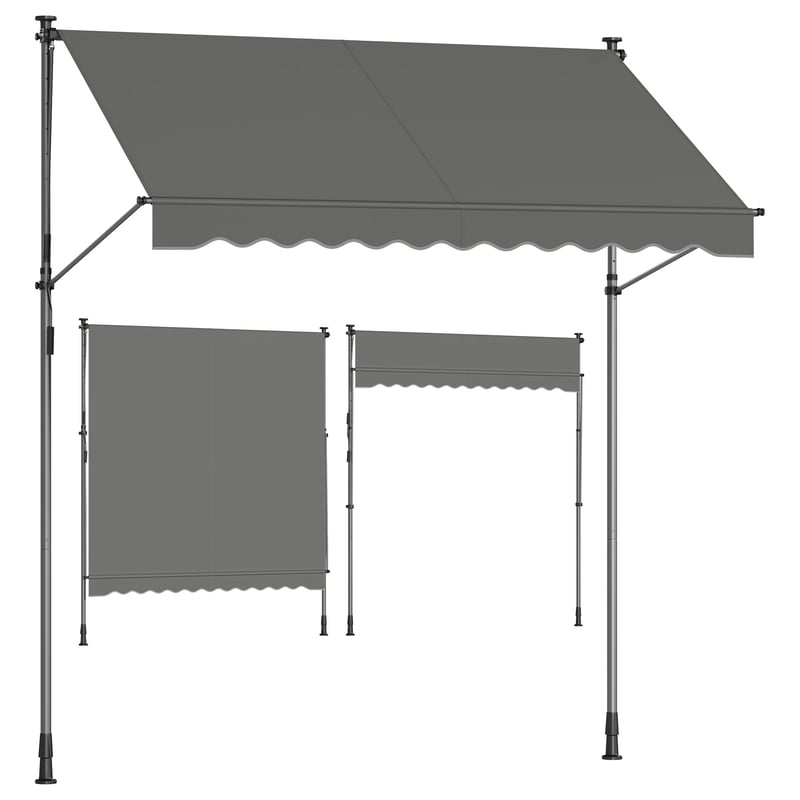 SONGMICS GSA202G02 výsuvná markíza na balkón a terasu, montáž na zábradlie, s ručnou kľukou, nastaviteľná výška, antracitová, 200 x 120 cm