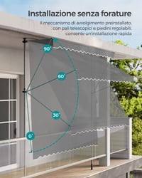 SONGMICS GSA202G02 výsuvná markíza na balkón a terasu, montáž na zábradlie, s ručnou kľukou, nastaviteľná výška, antracitová, 200 x 120 cm 6