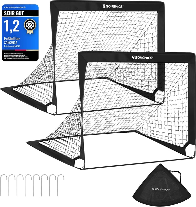 SONGMICS Gyerek Futballkapu Szett 2 db Felugró Kapu 90x120x90 cm Kerthez Strandra