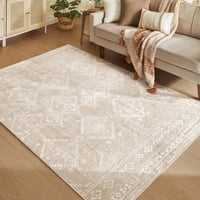 Covor Boho SONGMICS HOME 160x230 cm, bej cappuccino, antiderapant, lavabil, cu fir lung, covor decorativ pentru sufragerie și dormitor TAR029K 1