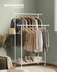 SONGMICS HSR152W01 Ruhaállvány kerekeken polccal 98,5 cm széles 100 kg terhelhetőség - Natural Beige + Cloud White, 2 poles 2