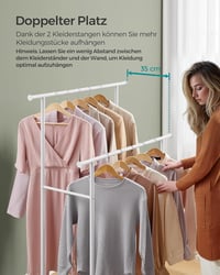 SONGMICS HSR152W01 Ruhaállvány kerekeken polccal 98,5 cm széles 100 kg terhelhetőség - Natural Beige + Cloud White, 2 poles 4