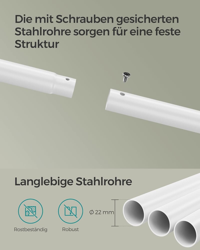 SONGMICS HSR152W01 Ruhaállvány kerekeken polccal 98,5 cm széles 100 kg terhelhetőség - Natural Beige + Cloud White, 2 poles
