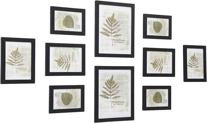 SONGMICS Set od 10 okvira za slike, 2 fotografije 20x25 cm, 4 fotografije 13x18 cm, 4 fotografije 10x15 cm, MDF, crna boja, plastično staklo, RPF310H