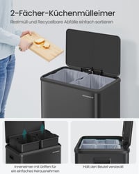 SONGMICS Odpadkový kôš na triedený odpad, 2 x 30 l, dvojkomorový oceálový pedálový kôš s vnútornými nádobami, tiché zatváranie, čierny 4