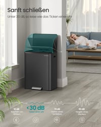 SONGMICS Odpadkový kôš na triedený odpad, 2 x 30 l, dvojkomorový oceálový pedálový kôš s vnútornými nádobami, tiché zatváranie, čierny 3