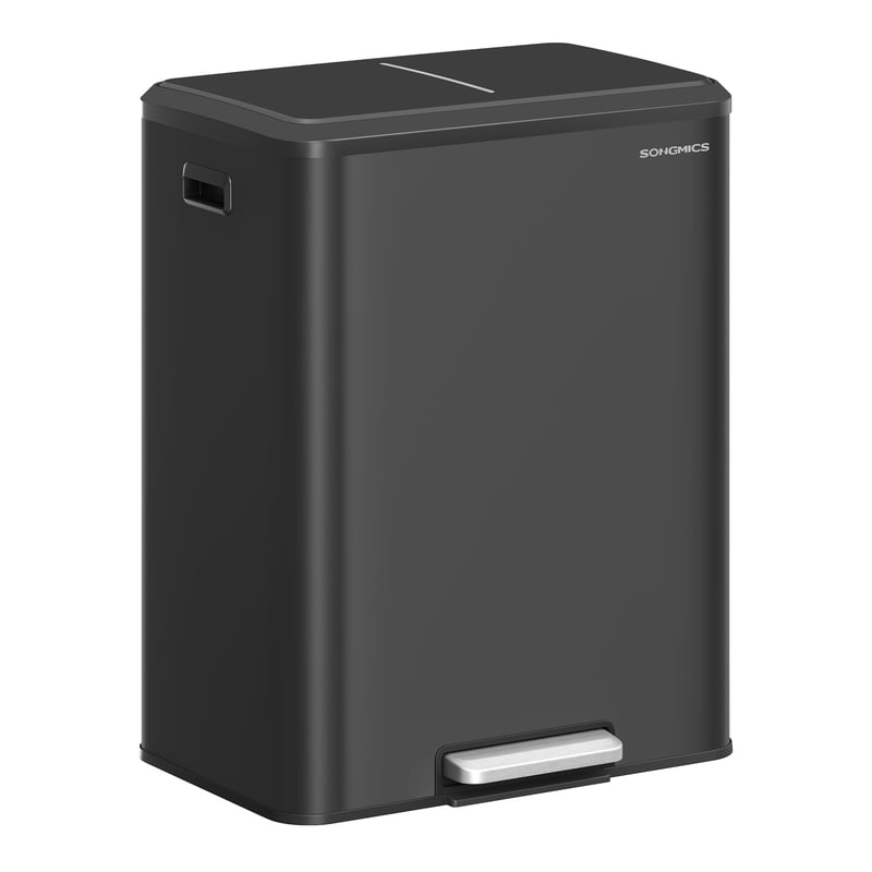 SONGMICS Odpadkový kôš na triedený odpad, 2 x 30 l, dvojkomorový oceálový pedálový kôš s vnútornými nádobami, tiché zatváranie, čierny