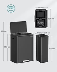 SONGMICS Odpadkový kôš na triedený odpad, 2 x 30 l, dvojkomorový oceálový pedálový kôš s vnútornými nádobami, tiché zatváranie, čierny 6